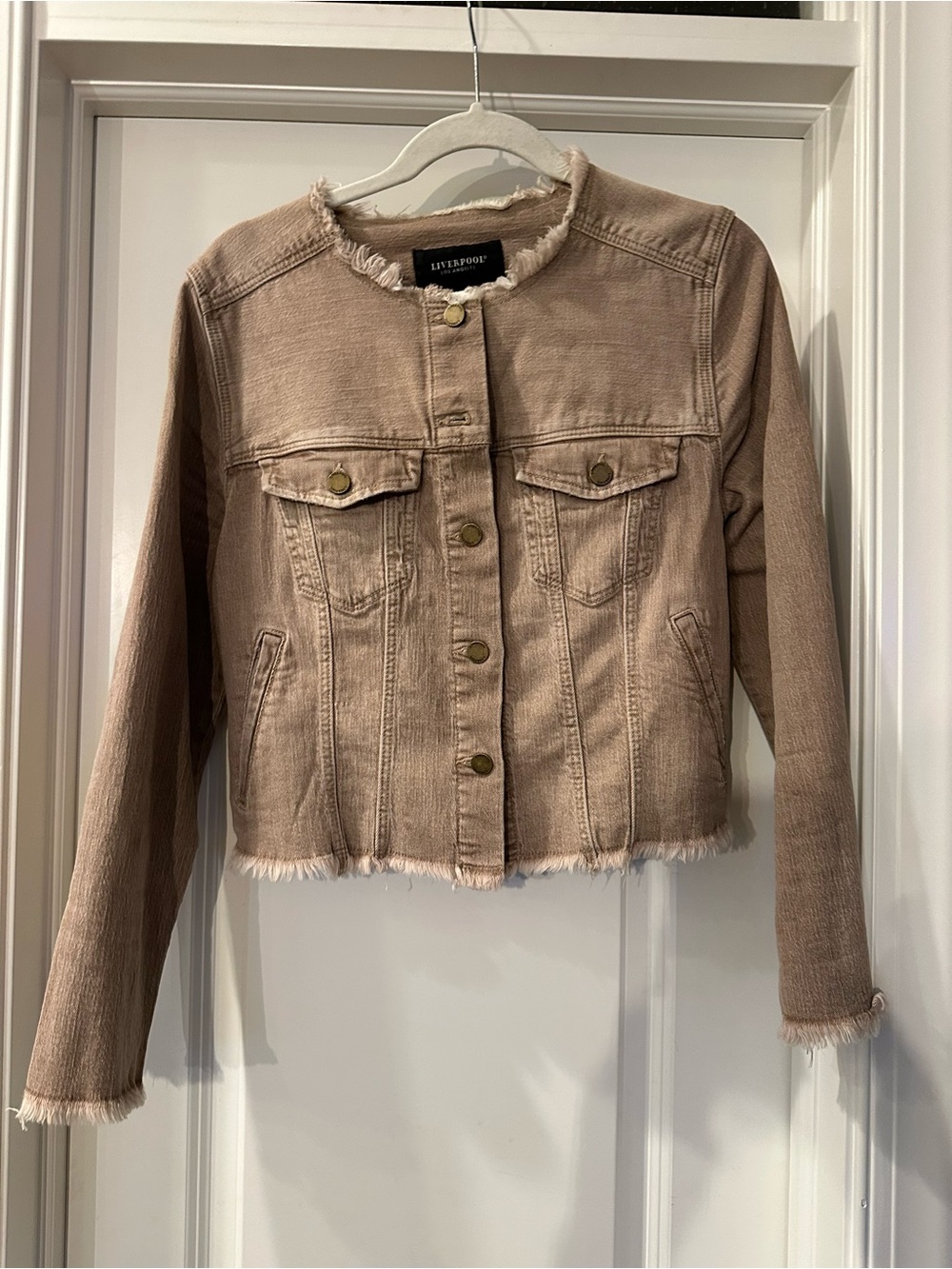 Liverpool Women's Cropped Frayed Hem Jacket - Beige